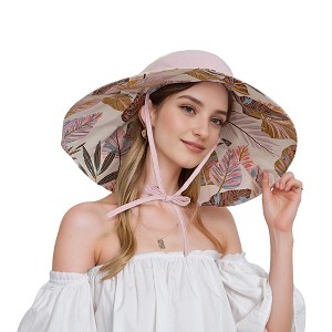 Anna-Kaci Wide Brim Sun Hat with Ponytail Hole Neck Tie Closure and Patterned Lining for UV Protection and Outdoor Style - 1 of 4