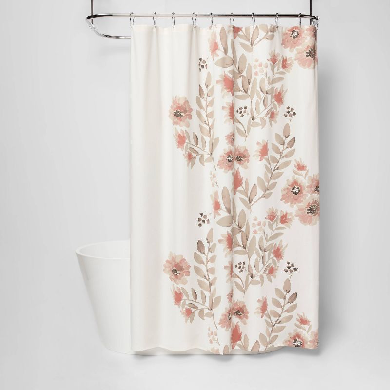 Blooms Flat Weave Shower Curtain Coral - Threshold&#8482;, 1 of 11