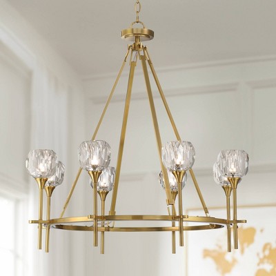 Soft Gold 32" Ring Chandelier with Clear Crystal Glass Shades