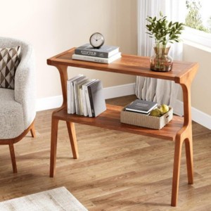 Syemin End Tables Modern Solid Wood End Table, Narrow Farmhouse Side Table with Shelf, Stylish Nightstand, Couch Side Table, Red, 27.56"*11.81"*26.38" - 1 of 4