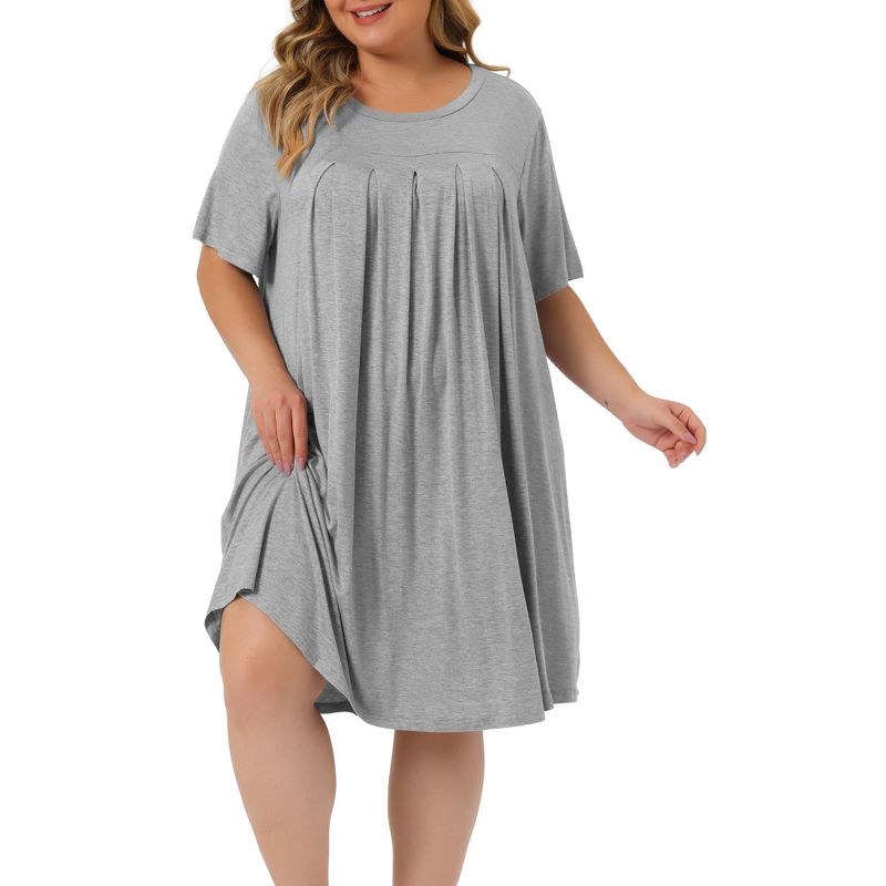 Agnes Orinda Women's Plus Size Comfort Solid Short Sleeve Nightgown, 1 of 6
