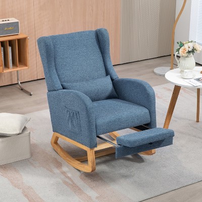 Hrinhom Upholstered Rocking Chair,High back Accent Chair with Retractable Footrest