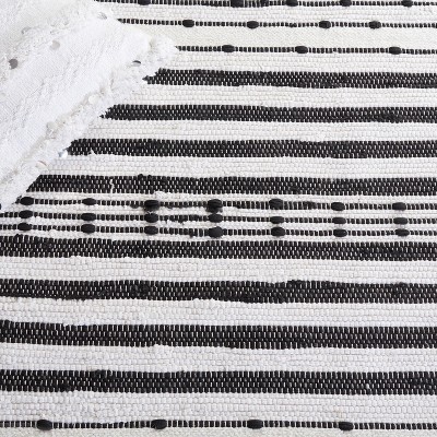 Handmade Black and Ivory Striped Kilim Wool-Cotton Area Rug - 4' x 6'