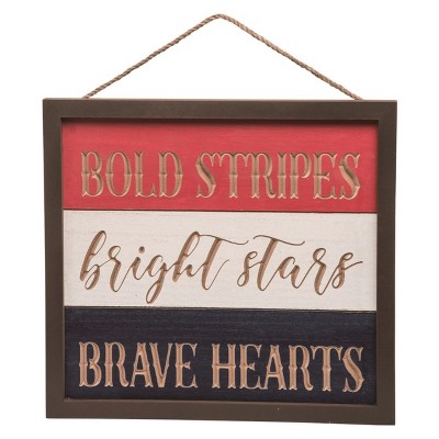 Transpac Wood 14 in. Red White and Blue 4th of July Patriotic Bold Bright Brave Americana Framed Decor