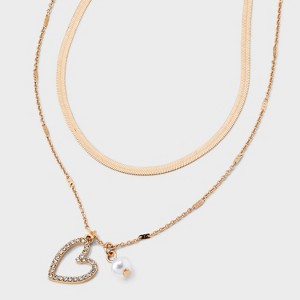 Pave Heart Pendant Multi-Strand Necklace - A New Day™ Gold: Nickel-Free Metal, Lobster Claw Clasp - 1 of 4