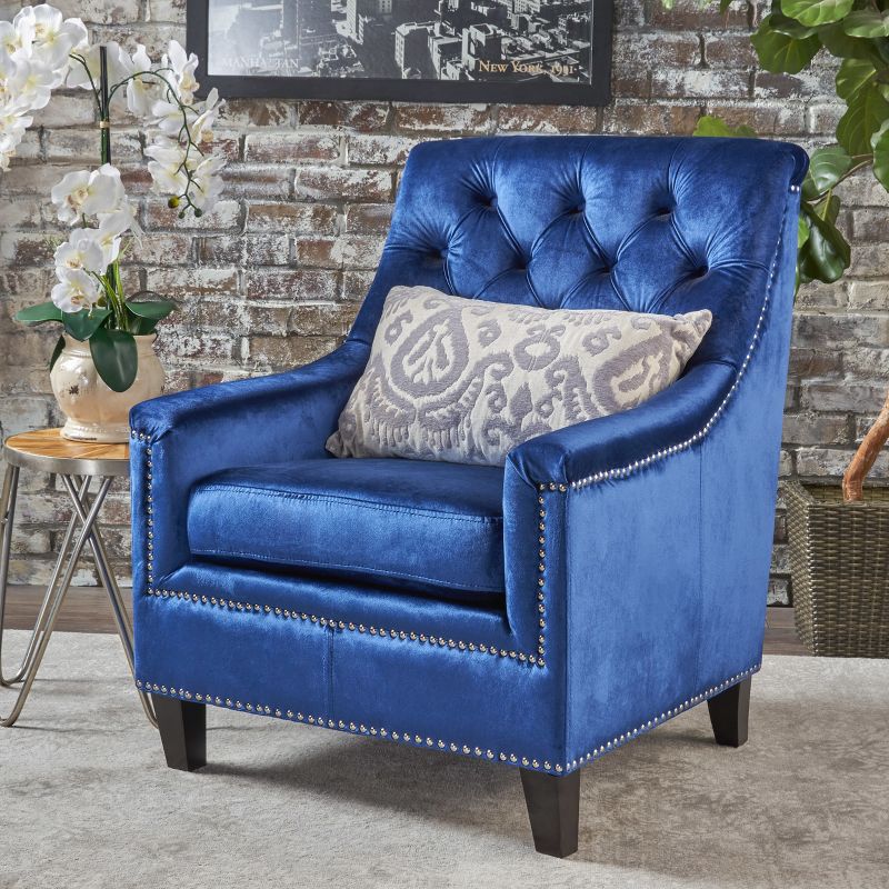 Jaclyn New Velvet Tufted Club Chair - Navy - Christopher Knight Home, 3 of 6