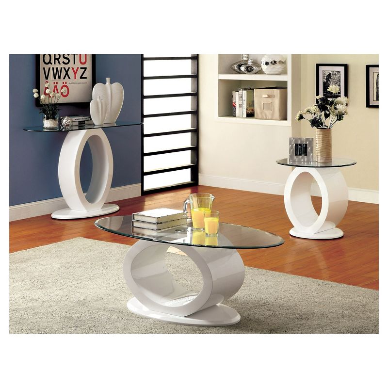 Ozzy High Gloss Oval Glass Top Sofa Table White - miBasics, 4 of 5