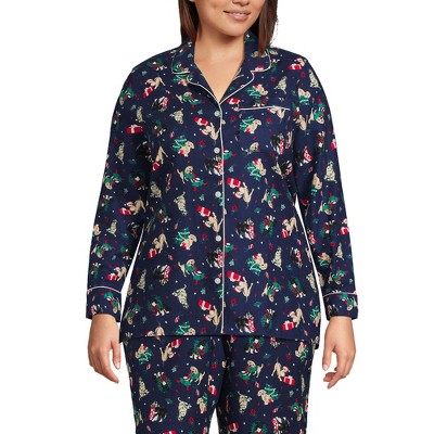 Lands' End Women's Print Flannel Pajama Pants - X Large - Deep Sea Navy  Holiday Pups