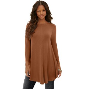 Roaman's Women's Plus Size Boatneck Swing Ultra Drape Tunic - 1 of 4