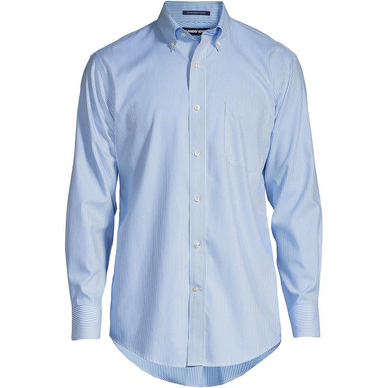 Lands' End Men's Traditional Fit Solid No Iron Supima Pinpoint Buttondown Collar Dress Shirt, 3 of 5