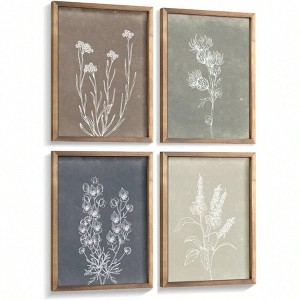 Framed Boho Wall Art Set of 4 Wooden Rustic Vintage Farmhouse Home Decor Brown 11x14 Inch Living Room Bedroom Bathroom - 1 of 4