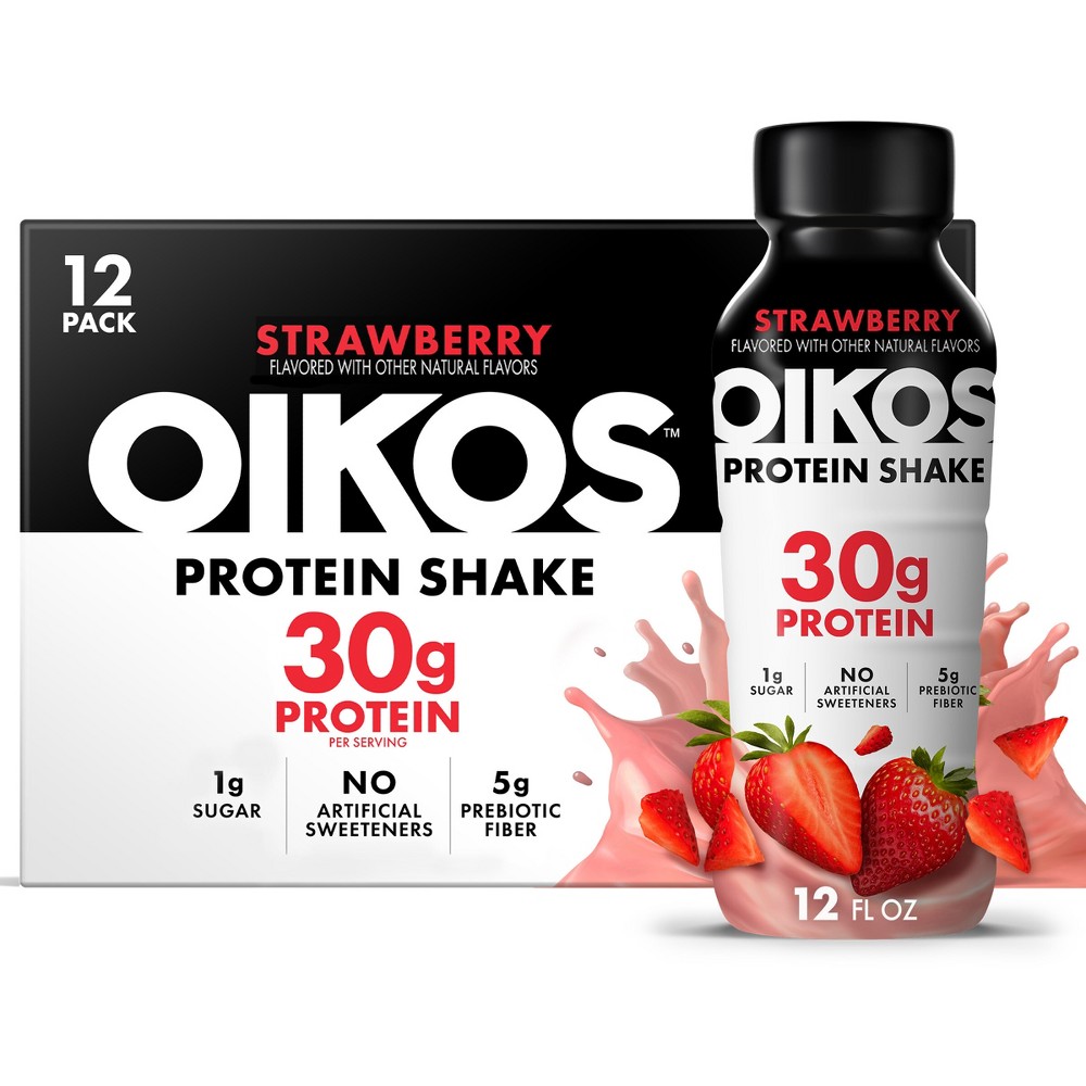 OIKOS Strawberry Non-Caffeinated Casein Milk Protein Shakes - 30g Protein - 12pk/12 fl oz Bottles