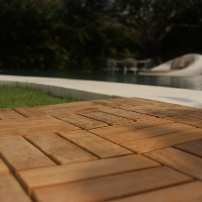 Nordic Teak 12-Slat Interlocking Outdoor Floor Tiles, 10 sq ft