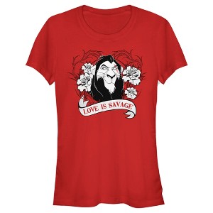 Juniors Womens Lion King Scar Valentine's Day Love is Savage T-Shirt - 1 of 4