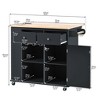 PexFix Kitchen Island  with Drop Leaf & Wine Rack & Adjustable Storage for Home Kitchen Dining Room Black - 2 of 4