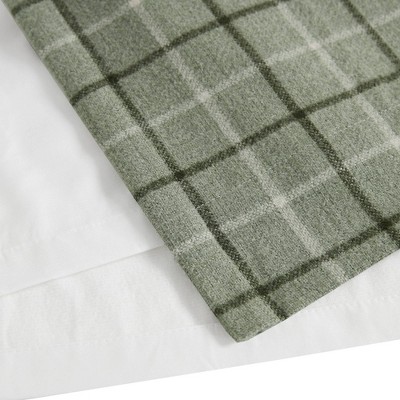 Green Plaid Light-Filtering Polyester Curtain Panel