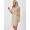 Allegra K Women's Sleeveless V Neck Notched Lapel Double Breasted Belted Work Office Dress - 2 of 4