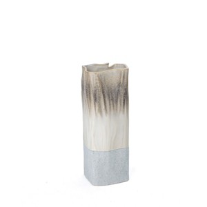 HomeRoots 12" Brown Light Blue And Off White Color Block Square Ceramic Table Vase - 1 of 4