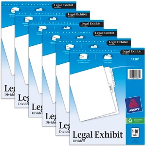 Avery Legal Exhibit Binder Dividers, Preprinted 1-10 and Table of Contents Side Tabs, Unpunched Letter Size, 1 Set Collated, 6 Sets per Pack (11381) - 1 of 4