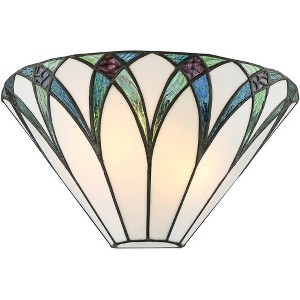 Regency Hill Filton Tiffany Style Wall Light Sconce Bronze Hardwire 12 1/4" Fixture White Blue Stained Art Glass Shade for Bedroom Bathroom Hallway - 1 of 4