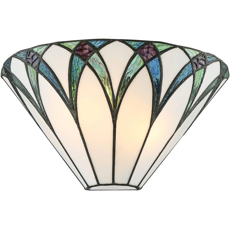 Regency Hill Filton Tiffany Style Wall Light Sconce Bronze Hardwire 12 1/4" Fixture White Blue Stained Art Glass Shade for Bedroom Bathroom Hallway, 1 of 9