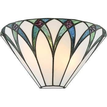 Regency Hill Filton Tiffany Style Wall Light Sconce Bronze Hardwire 12 1/4" Fixture White Blue Stained Art Glass Shade for Bedroom Bathroom Hallway