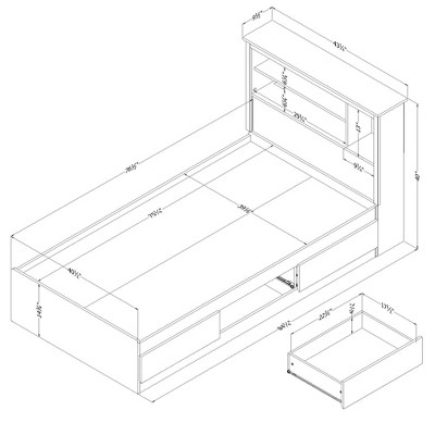 Black Twin Wood Storage Bed with Bookcase Headboard and Drawers