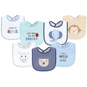 Hudson Baby Infant Boy Cotton Terry Drooler Bibs with Fiber Filling, Wild One, One Size - 1 of 4