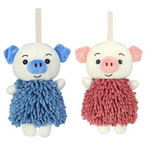 REGALWOVEN Bathroom Kitchen Cute Cartoon Piggy Chenille Soft Absorbent Hand Towel 2 Packs 7" x 11" - 1 of 4