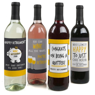 Big Dot of Happiness Retirement Party - Gifts for Women and Men - Wine Bottle Label Stickers - Set of 4