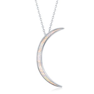 Opalata Sterling Silver White Inlay Opal Thin Crescent Moon 18" Pendant Necklace - White - 1 of 2