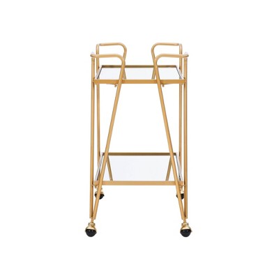 Mid-Century Glam Mirrored Gold Bar Cart with Spacious Storage