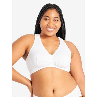 Leading Lady The Indy - Cotton Front-Closure Lace Racerback Bra in White,  Size: 48AB