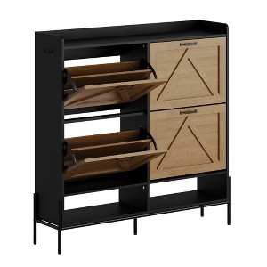 4 Drawer Shoe Cabinet, Four-Door Organizer, Compact Wooden Design, Space-Saving Entryway Cabinet, Modern Living Room Furniture - 1 of 4