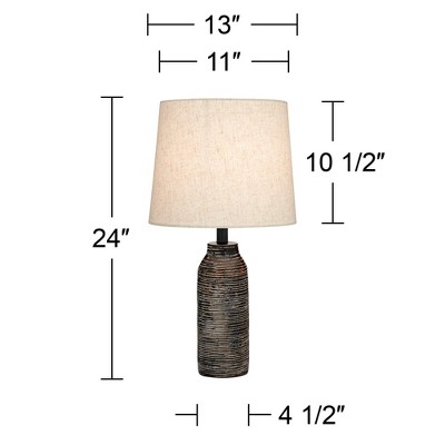 Set of 2 Black Grooved Resin Table Lamps with Oatmeal Shades