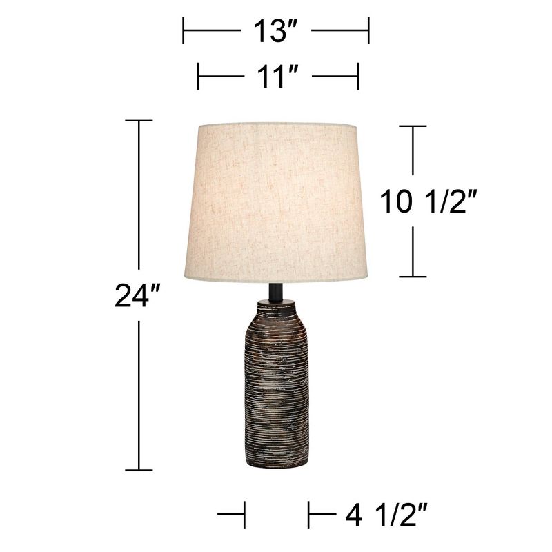 360 Lighting 24" High Mid Century Modern Farmhouse Rustic Table Lamps Set of 2 Black Finish Oatmeal Shade Living Room Bedroom Bedside Nightstand House, 4 of 9