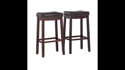 Brown Wood and Faux Leather Backless Bar Stools