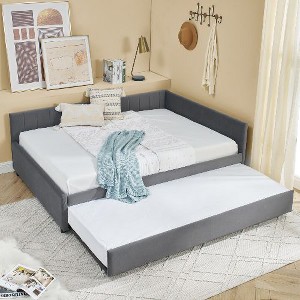 CAVINAS Full Size Bed Frame, Velvet Upholstered Tufted Bed Frame with 2 Drawers, Sofa Bed Frame with Comfortable Backrest and Armrests - 1 of 4