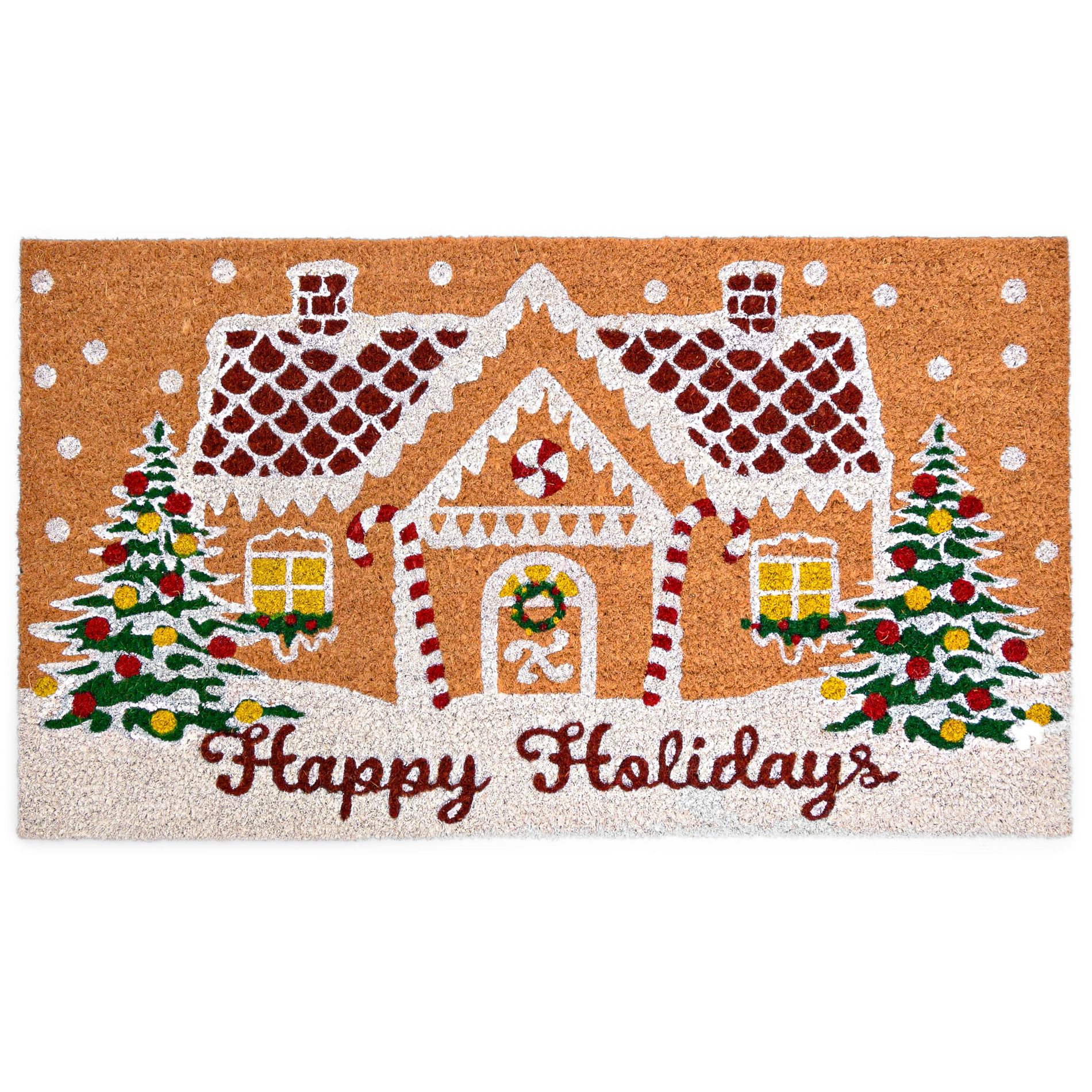 MAINEVENT Gingerbread House Door Mat 30" x 17", Holiday Christmas Welcome Mat Coir - 1-pk