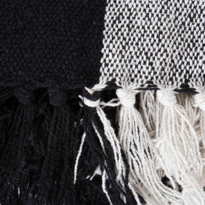 Black and White Cotton Buffalo Check Throw Blanket with Tassels