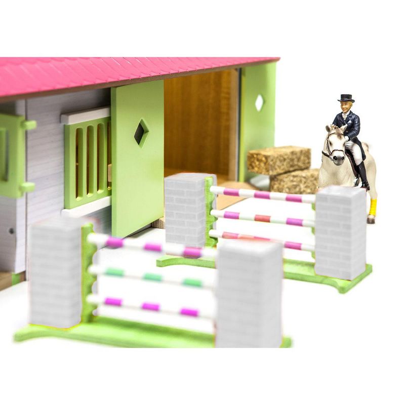 Kids Globe 1/24 Pink, White & Green Wooden Horse Stable w/ 2 Box Stalls & Workshop 61068, 4 of 6