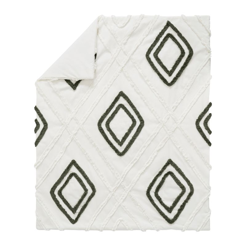 Sweet Jojo Designs Gender Neutral Unisex Baby Crib Bedding Set - Diamond Tuft Hunter Green Ivory Off White 4pc, 4 of 8