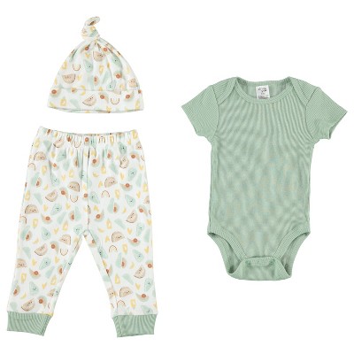 Chick Pea Gender Neutral Baby Clothes Layette Set Footless Sleep and Play 3 Pack Avocado Taco Green 0-3M