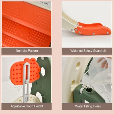 6-in-1 Orange and White Toddler Slide and Swing Set with Ball Games