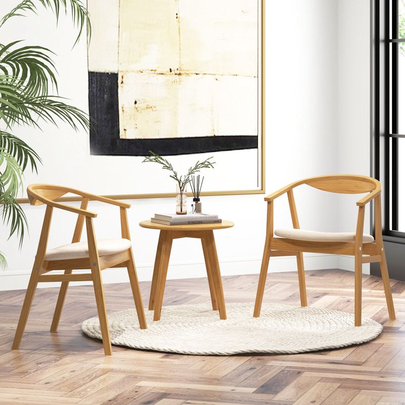 Tangkula Set of 2 Leisure Bamboo Armchair Accent Chair w/ Curved Back & Bamboo Structure, 3 of 10