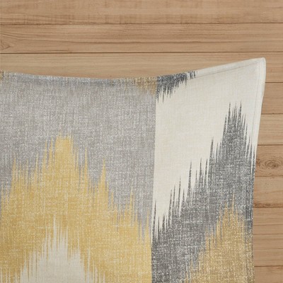 Yellow and Taupe Ikat Cotton King/Cal King Duvet Cover Set