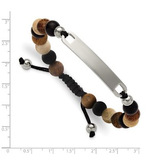 Chisel Stainless Steel Polished Camphor, Tigerwood and Onyx Beaded Black Nylon Adjustable ID Bracelet 6.75" to 8.5" - 1 of 4