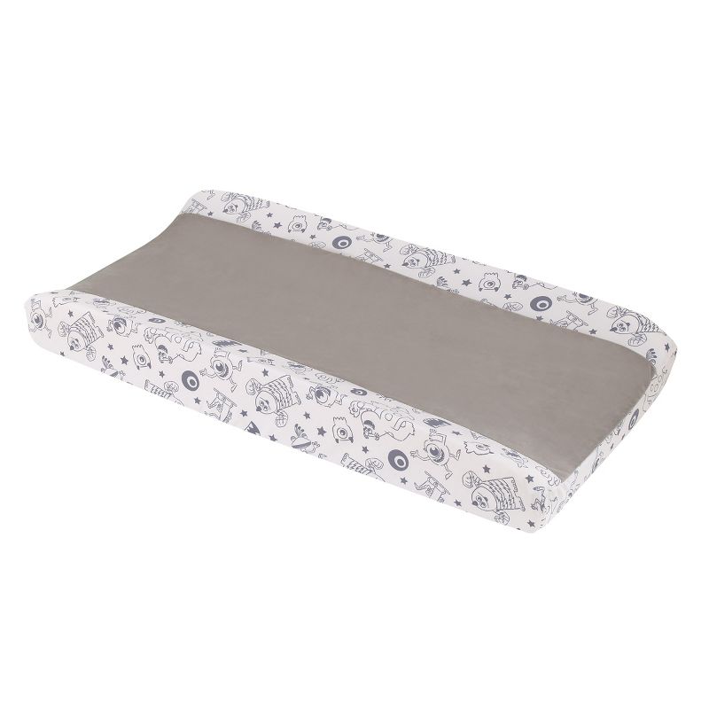 Disney Monsters, Inc. Cutest Little Monster Gray, and White Contoured Changing Pad Cover, 1 of 5