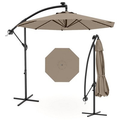 10FT Cantilever Umbrella with Cross Base, with Infinite Tilt and Crank Lift, Fade-Resistant Cross Base Canopy for Deck Pool Garden Backyard