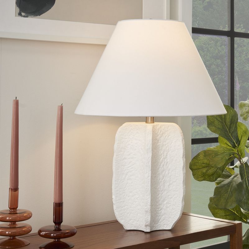 25" White Textured Ceramic Plaster Table Lamp - Nourison, 4 of 9